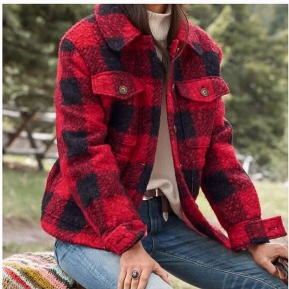 Sundance Petite Red Buffalo Check Plaid Woodcutters Jacket - Picture 1 of 9